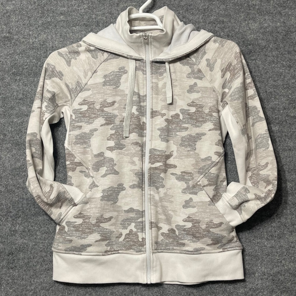 Athleta Camo Full Zip Hoodie Jacket M Medium Gray White Athleisure - Picture 3 of 8